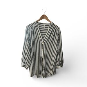 Zara Navy Blue White Striped Button Down Shirt